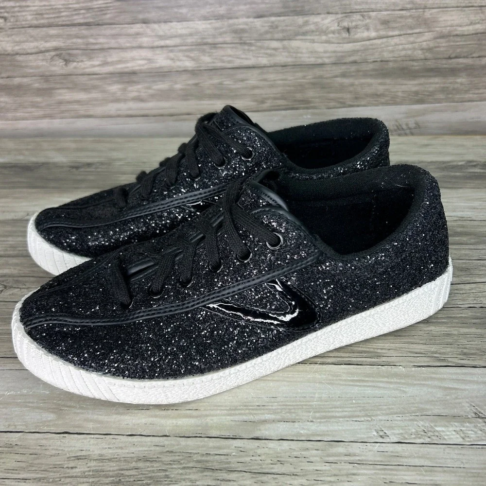 Tretorn Lace-Up Casual Sneakers Nylite Glitter Black 6.5 Shiny Sparkle